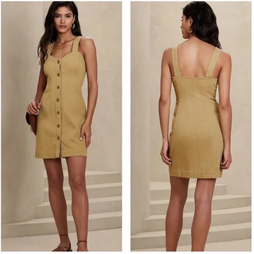 Banana Republic 12 British Khaki Seamed‎ Button Front Sleeveless Mini Dress